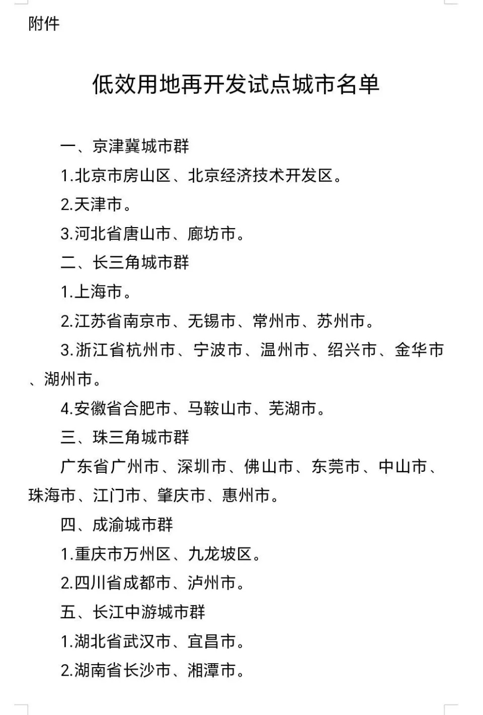 “關于開展低效用地再開發(fā)試點工作的通知”，以下城市、城區(qū)，被納入了試點